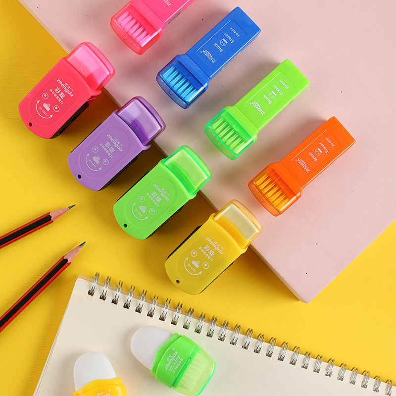 Zhengda 2-in-1 Pencil Sharpener Rubber Brush Student Stationery Labor-Saving Clean Color Child Eraser Wholesale