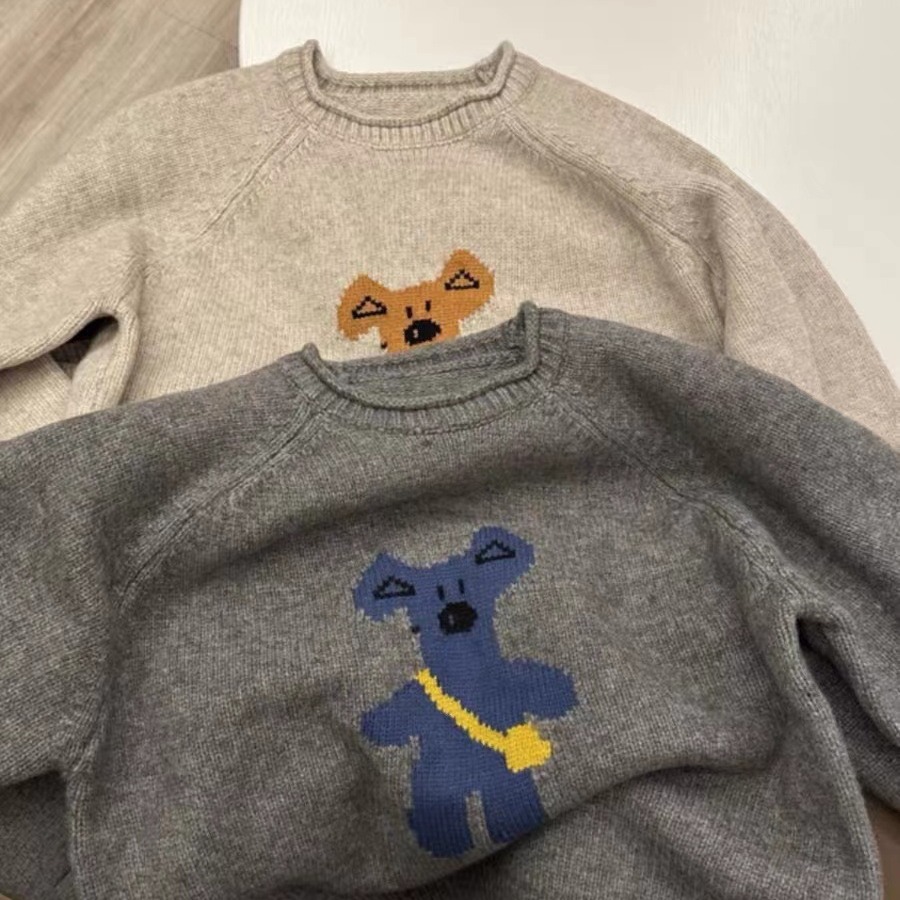 背包小熊 童趣/加厚宽松圆领毛衣女韩版冬季俏皮羊毛休闲保暖针织