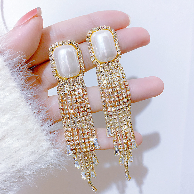 Korean Socialite Style Light Luxury Geometric Tassel Earrings Niche Design Temperament Exaggerated Earrings High-Grade Exquisite Wholesale