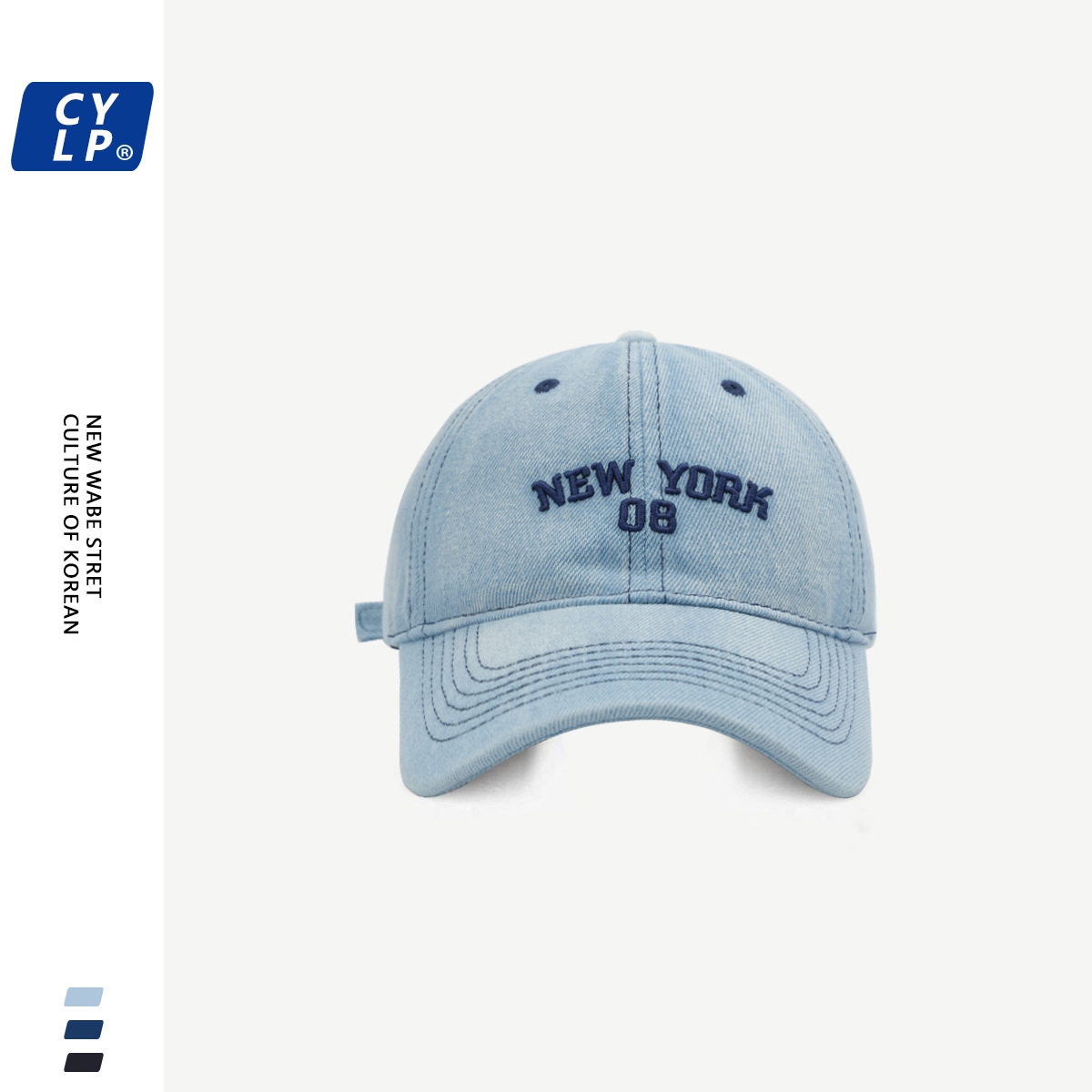 帽子女街头潮牌水洗牛仔布棒球帽男韩版ny字母刺绣鸭舌帽女显脸小