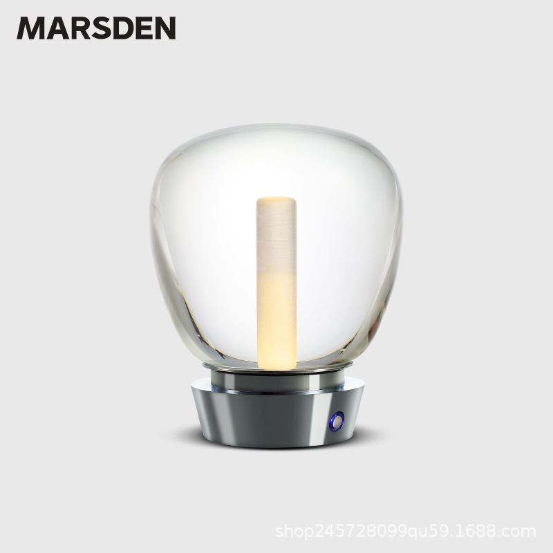 马斯登现代移动式水晶玻璃台灯三段调光充电台灯卧室床头灯露营灯