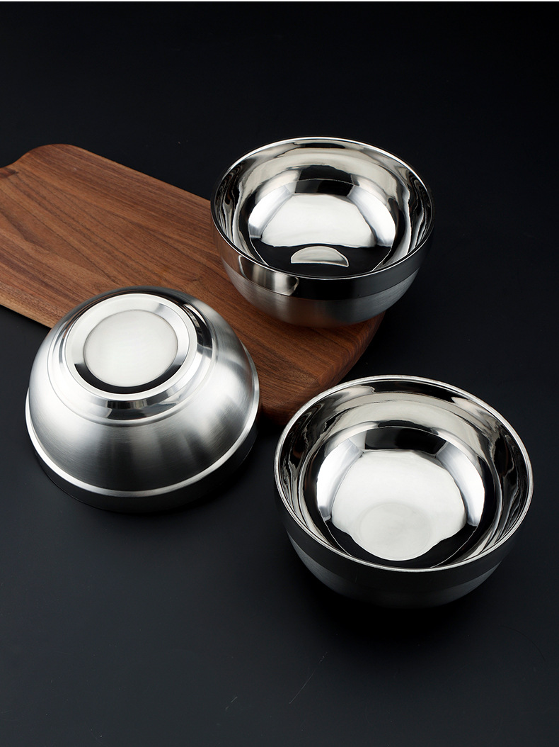 不锈钢碗家用吃饭碗食堂汤碗不烫手的儿童防摔小碗大号双层碗商用