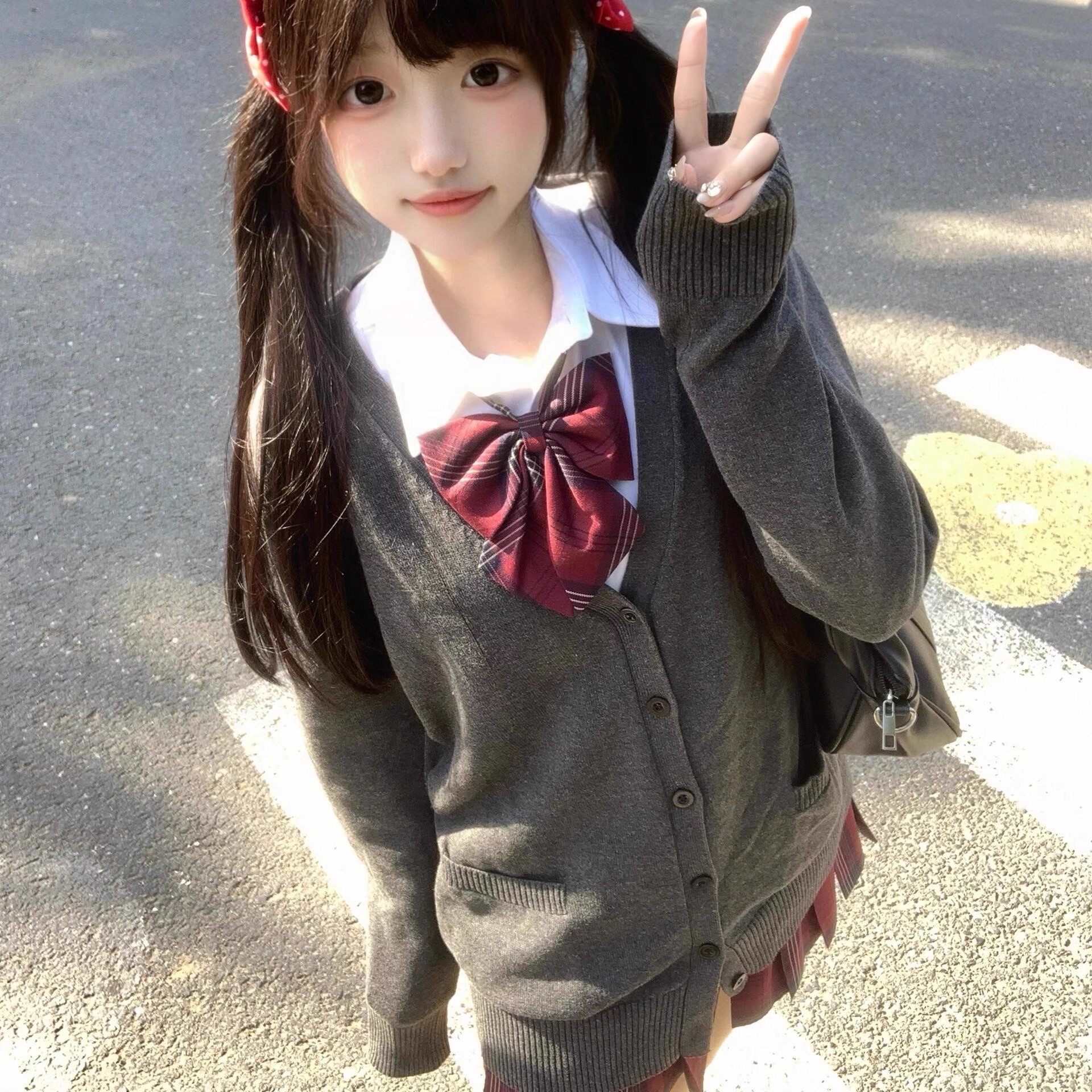 学生jk毛衣针织外套开衫秋冬日系百搭学院风女校供感制服格裙套装