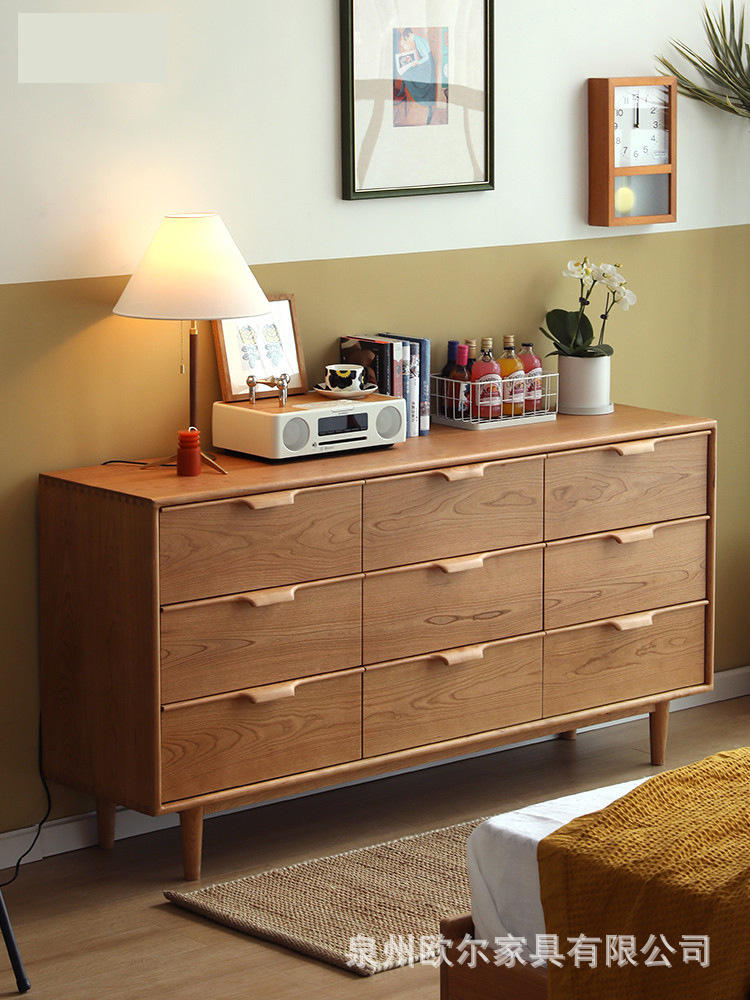 北欧实木九斗柜家用多功能带抽屉储物柜客厅边柜卧室樱桃木收纳柜