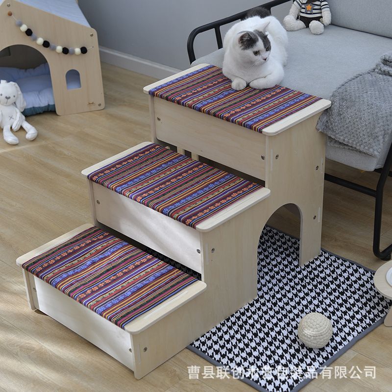 Wooden Pet Ladder Three-Layer Pet Cat Ladder Home Indoor Small Dog Ladder Simple Pet Ladder Wholesale
