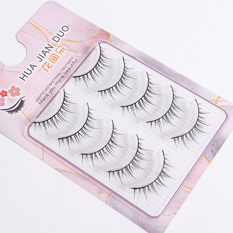 12 Black Stem Little Devil Five Double Pairs of False Eyelashes Cross Three-Dimensional False Eyelashes Natural Long False Eyelashes Menglu Same