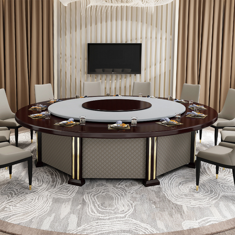 酒店电动大圆桌大理石餐桌新中式饭店别墅会所私人电动转盘火锅桌