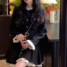 小香风冬季新款韩版时尚修身显瘦气质金扣名媛设计感连衣裙短裙女