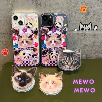 可爱猫咪适用iphone14pro max苹果15手机壳猫头磁吸支架13/12软边