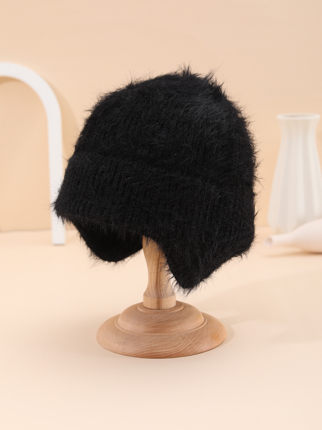 Winter New Imitated Mink Plush Knitted Outdoor Pure Color All-Matching Warm Ear Protection Knitted Hat