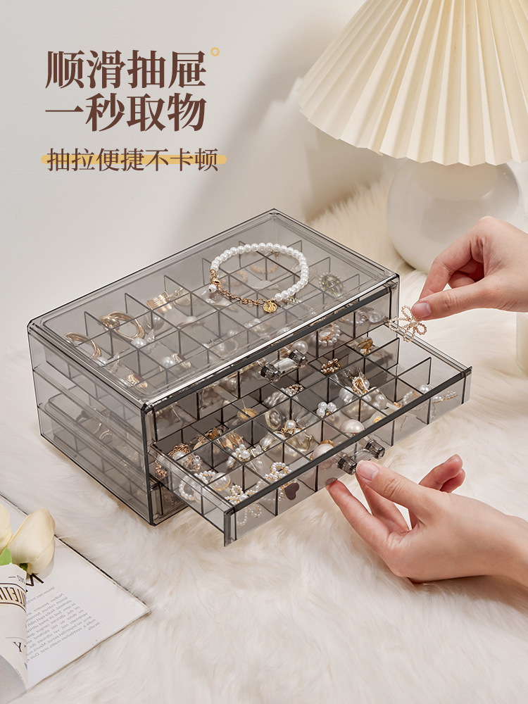 Jewelry Storage Box Transparent Multi-Layer Large Capacity Rings Ear Studs Earrings Necklace Dresser Jewelry Storage