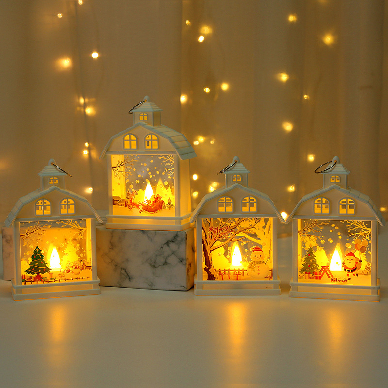 Cross-Border Christmas Decoration Creative House Storm Lantern Led Portable Small Night Lamp Ambience Light Window Decoration Pendant