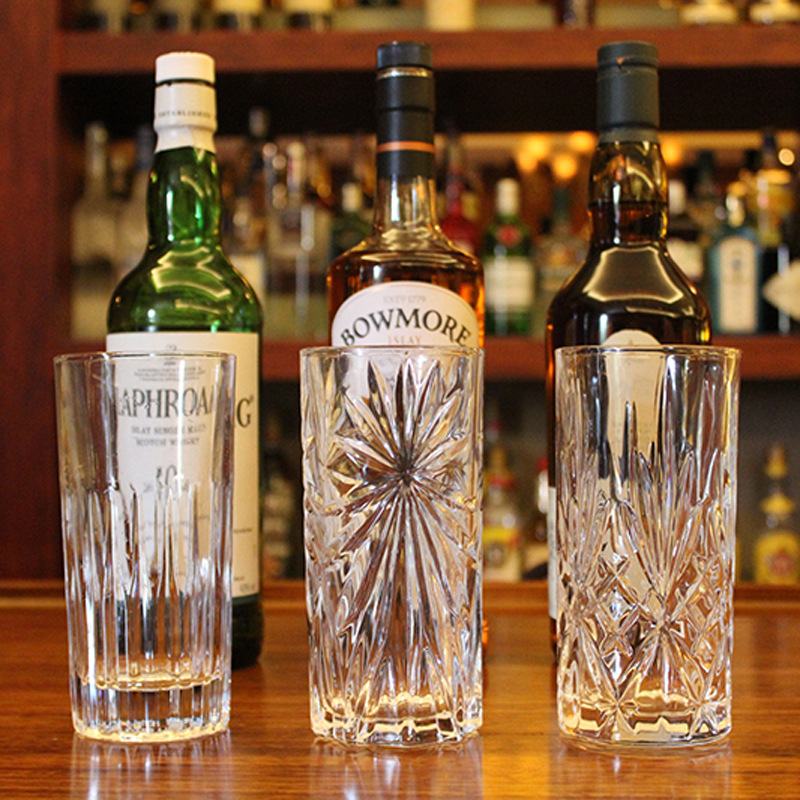 酒吧聚采 加厚玻璃果汁坏柯林杯 直身杯条纹啤酒杯奶茶威士忌杯子