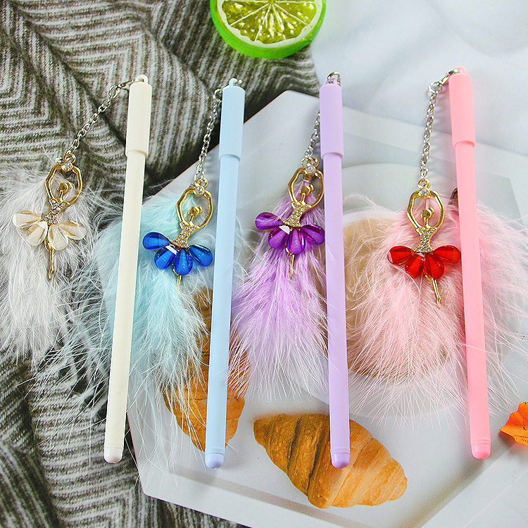 Cute Ballet Hanging Pen Good-looking Feather Pendant Gel Pen Creative Stationery Student Ball Pen Factory Wholesale