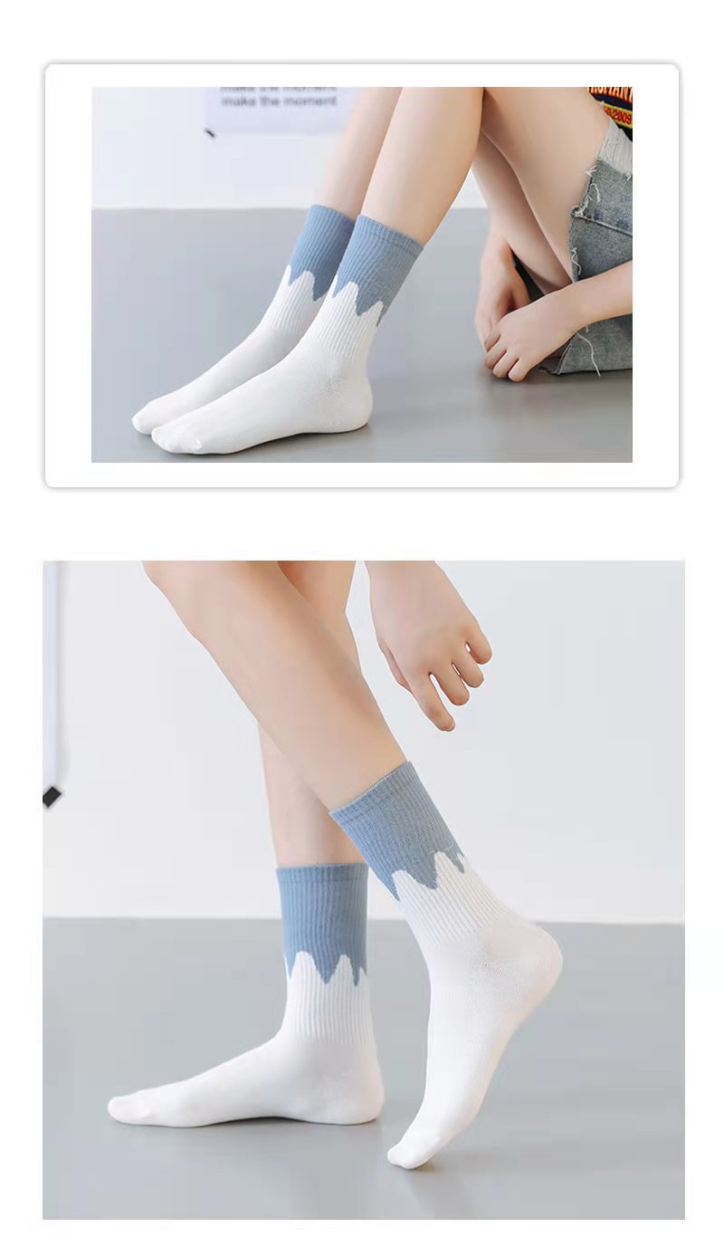 袜子女秋冬蓝色袜子女中长筒袜ins潮日系堆堆袜长棉袜女士中筒袜