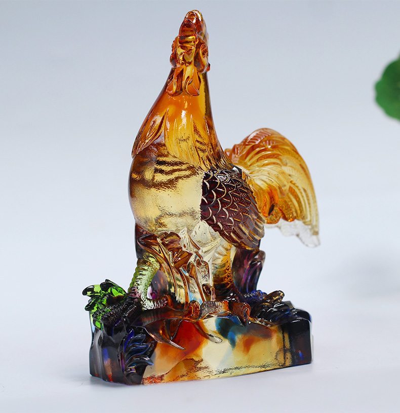 古法琉璃金鸡报晓鸡摆件居家客厅酒柜前台装饰乔迁开业送礼工艺品