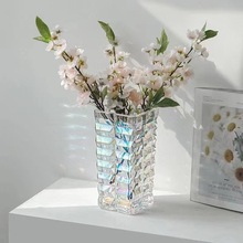现代简约创意四方加厚透明玻璃花瓶摆件插花客厅餐桌装饰水培花器
