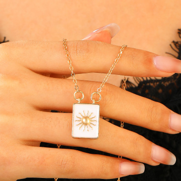欧美跨境新款日月符号方牌吊坠项链个性时尚爱心魔法棒小熊项饰