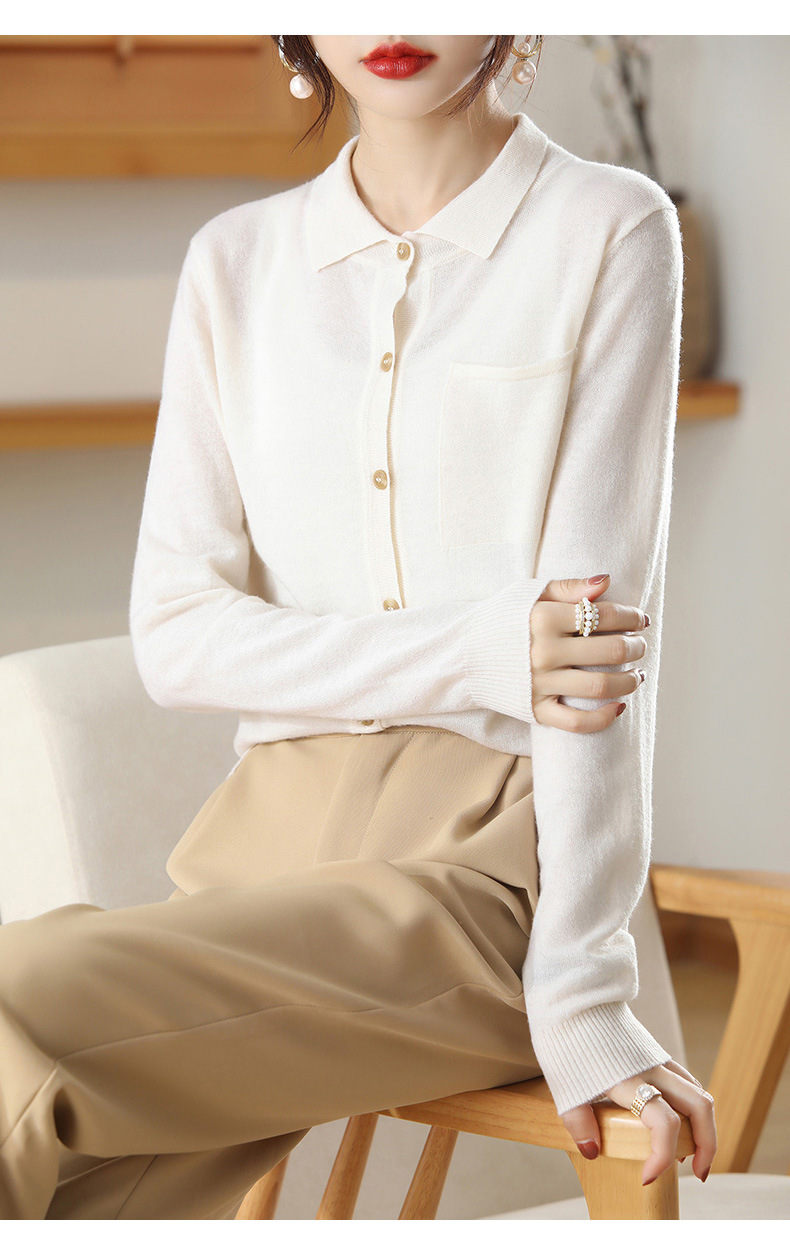 薄款羊毛针织衬衫女2022春季新款polo领毛衣开衫韩版洋气外搭上衣