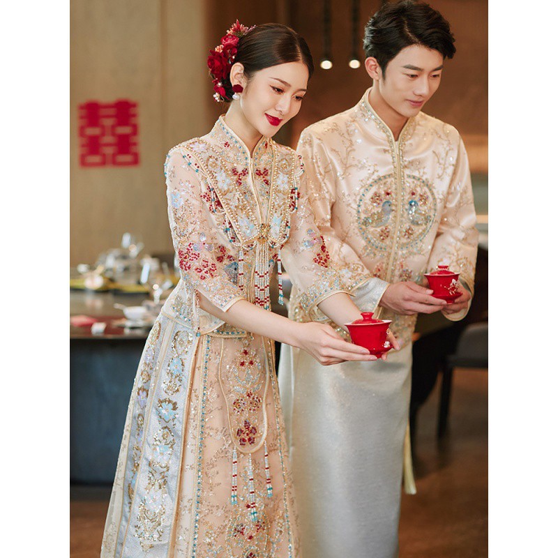 香槟色秀禾服2023夏季新款新娘中式婚纱礼服重工敬酒服高级龙凤褂