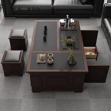 功夫茶几实木火烧石现代简约家用客厅雕刻套装办公室岩板泡茶桌子