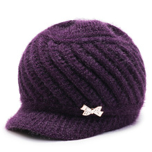 厂家批发冬季新款时尚加绒保暖老太帽 斜纹毛线针织帽妈妈婆婆帽