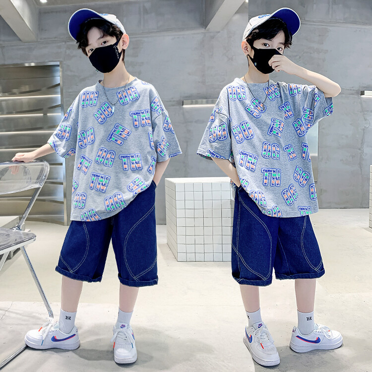 Children's Clothing Boys Summer Suit 2023 New Summer Boys Middle and Big Children Sports Thin Section Two-Piece Set Handsome Fashion