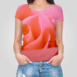 大码女装 青年女性潮牌短袖上衣 性感V领宽松女士T恤 夏季大码女T