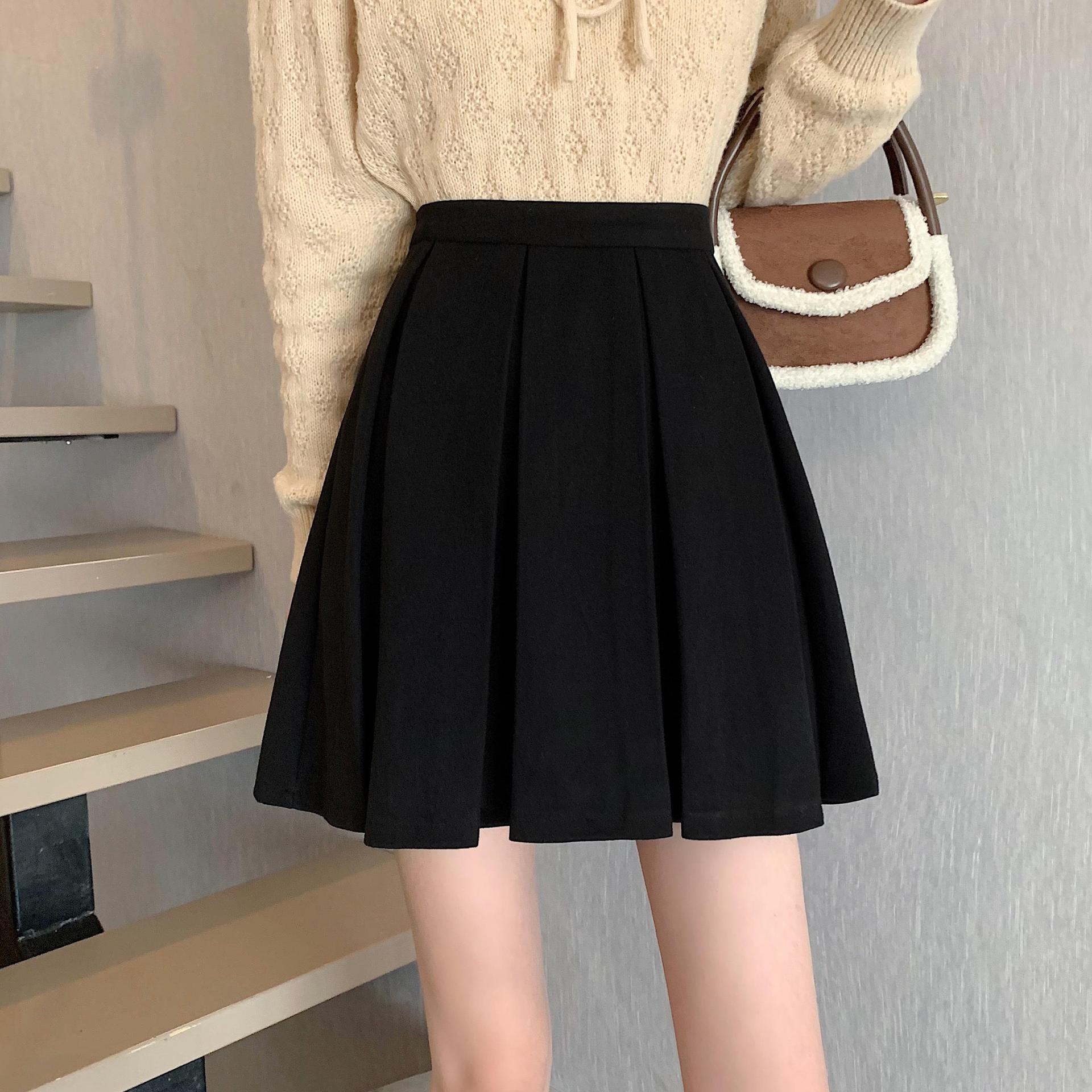 黑色百褶裙半身裙女春秋季2022新款高腰a字裙小个子气质短裙子潮