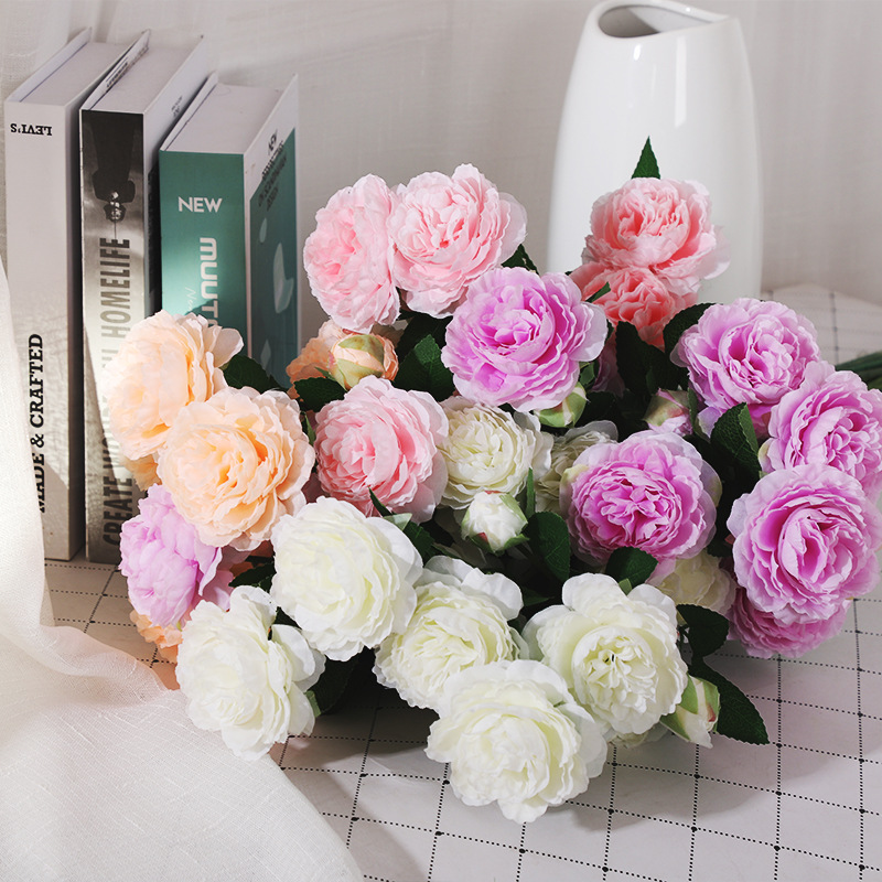 Factory Wholesale Three Head Ranunculus Asiaticus Artificial Flower Wedding Package Core Peony Wedding Hall Decoration Road Lead Flower Arrangement Decorative Flowers