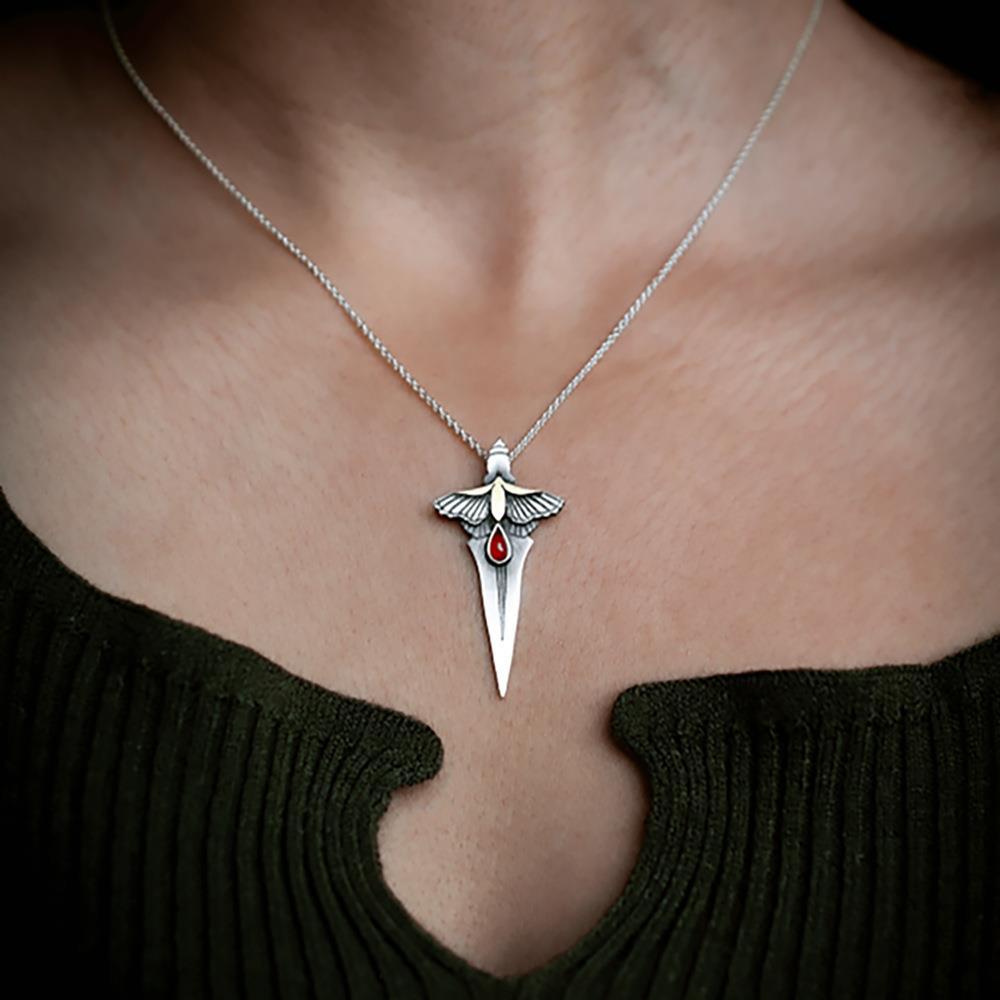 跨境新品亚马逊复古红宝石箭头项链 欧美个性死亡圣器吊坠项饰