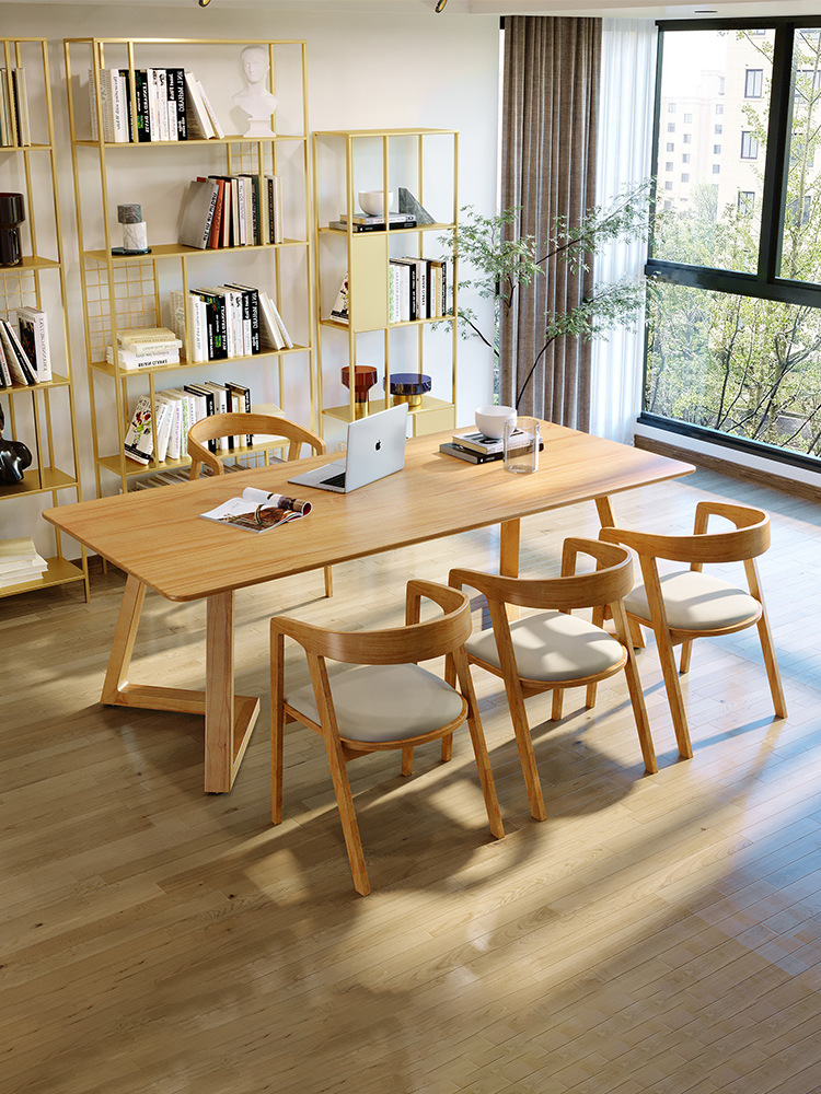 全实木多人书桌学习桌简约客厅办公桌大长桌北欧简单极简风原木