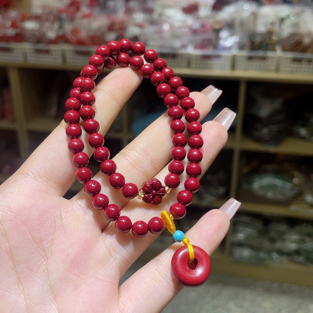 纯天然朱砂紫砂平安扣双圈文玩手串男女本命年转运直播货源批发