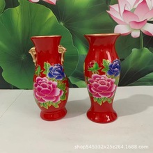 6寸中国红陶瓷花瓶摆件柜台装饰佛具用品摆设插花器具