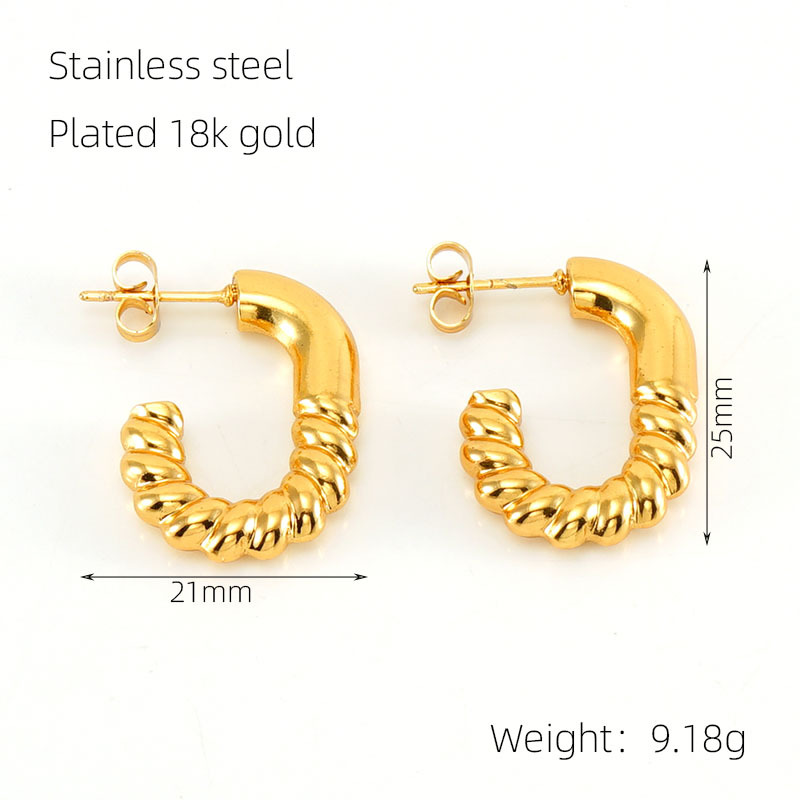 Cross-Border Hot Sale Earring with Same Kind Wholesale Stainless Steel Gold Plated European and American Retro Personality High-Grade Geometric Hollow Earrings