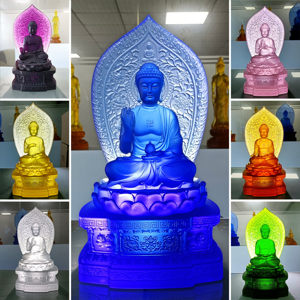 新款背光琉璃药师佛药师七佛佛像七色七手势药师坛城寺院佛堂供奉