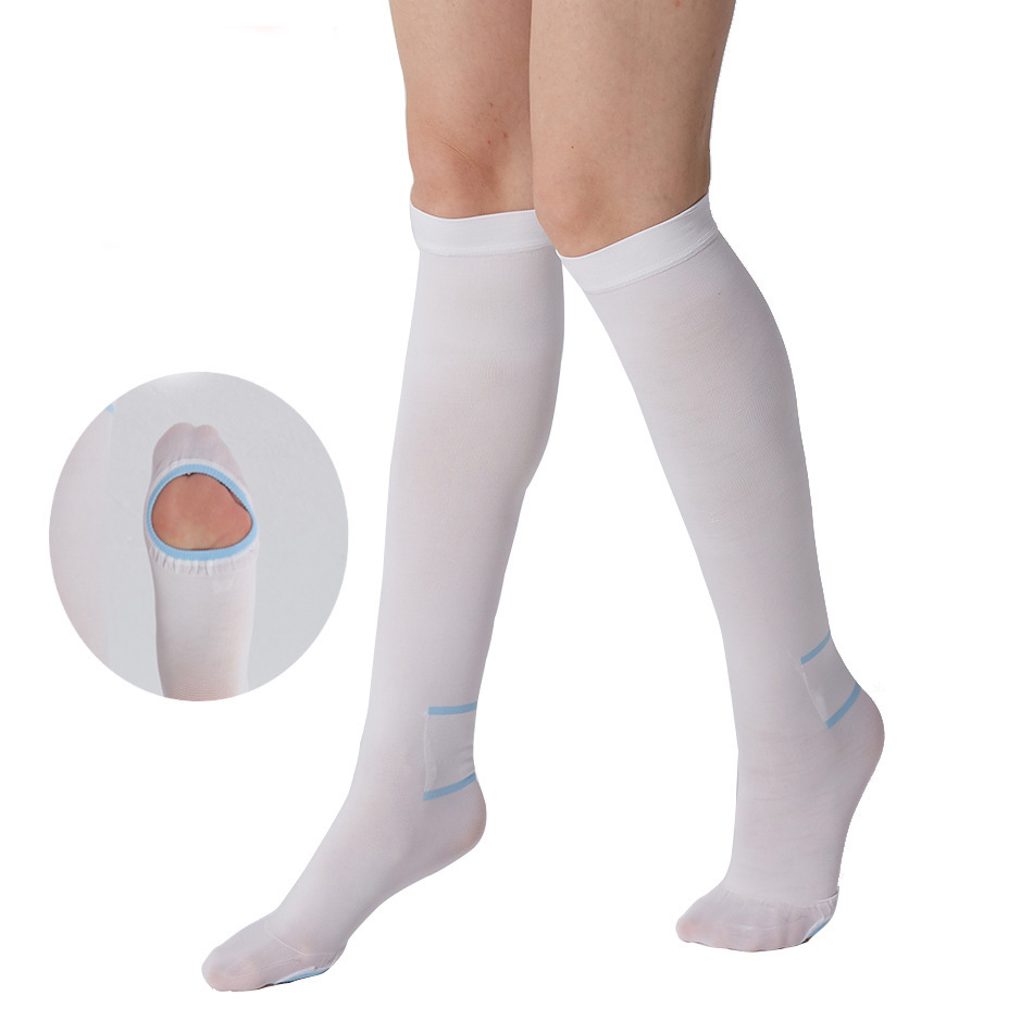 Factory Wholesale Grade I Middle Tube Anti-Thrombosis Pressure Band White Thrombosis Stretch Socks Veins Socks Leg Care