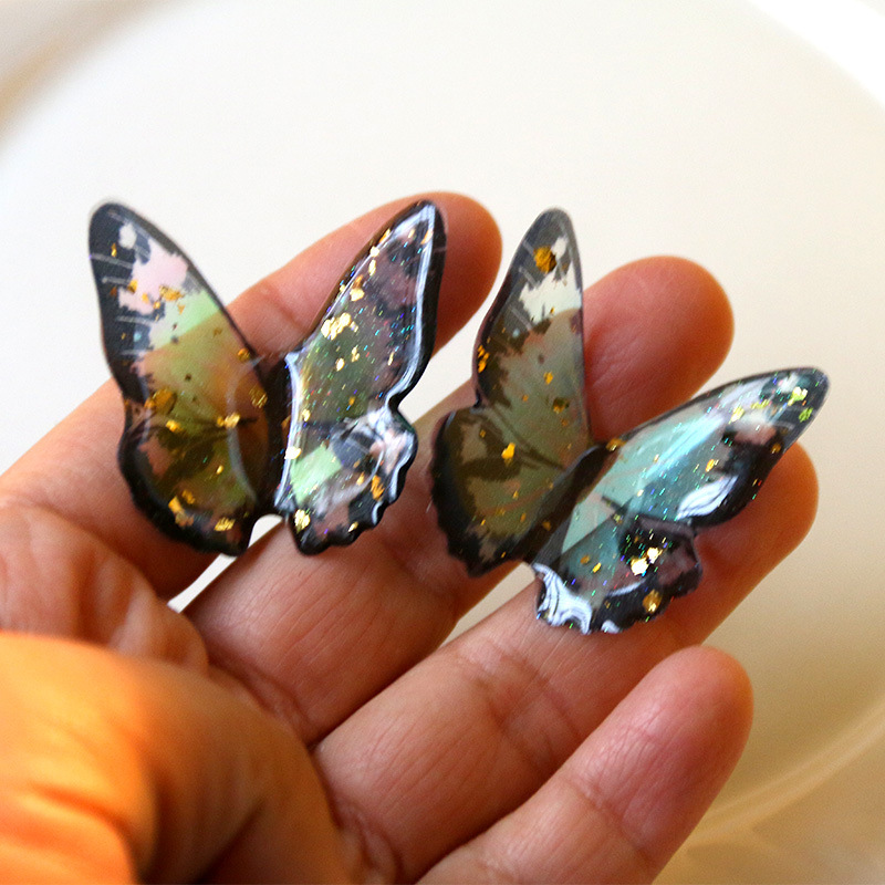 滴胶半透金箔立体印花蓝紫色蝴蝶配件diy手机壳饰品材料工厂批发