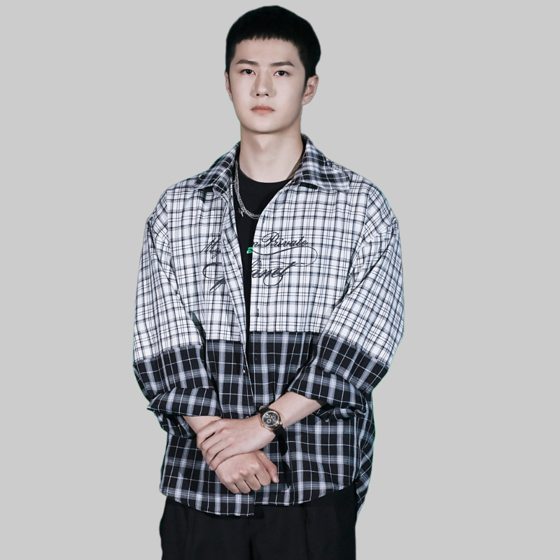 王一博同款衣服新款格子衬衫女情侣日系休闲衬衣时尚宽松外套潮男
