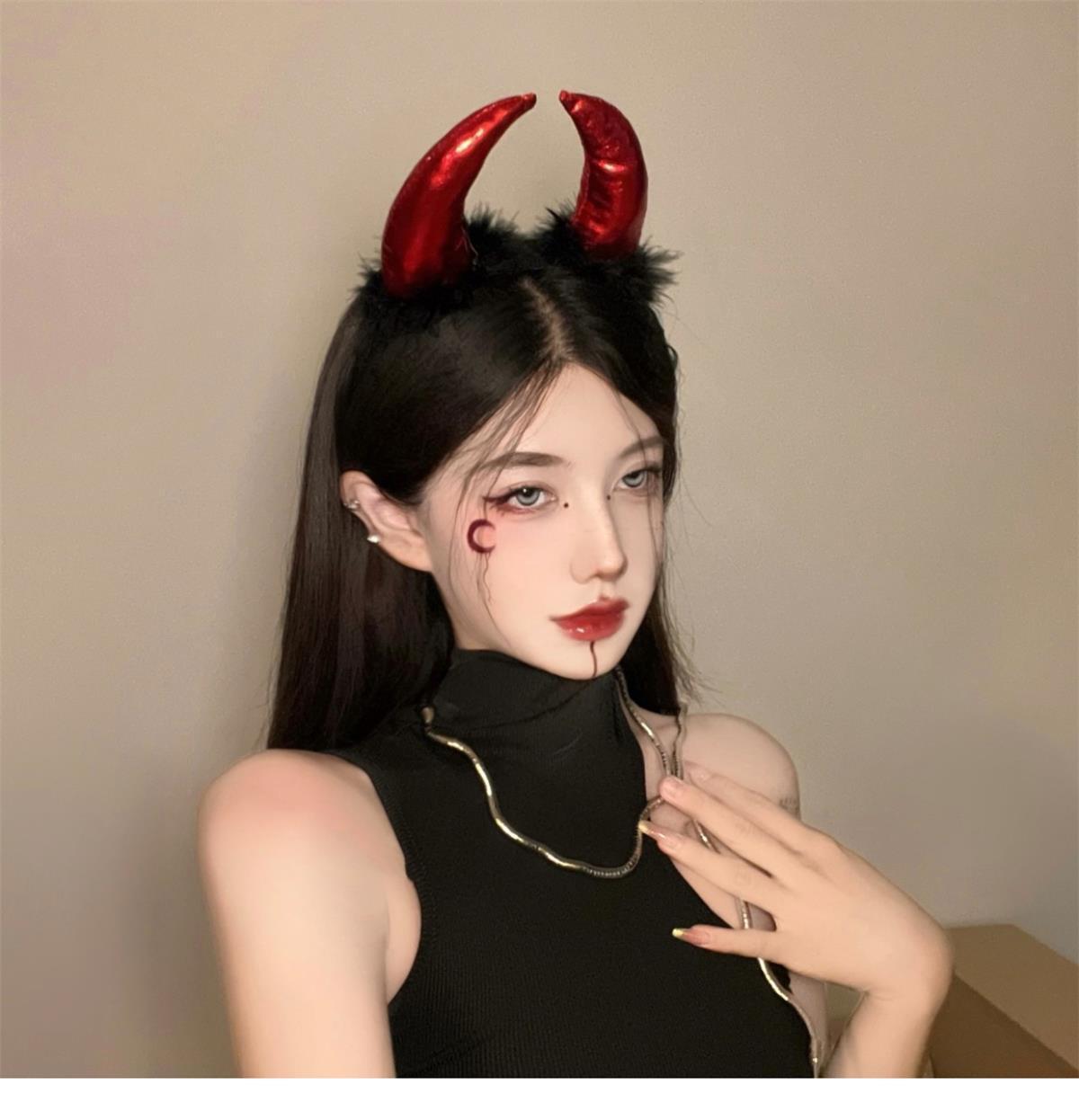 暗黑万圣节头饰头箍恶魔精灵耳朵牛角装扮发夹发饰女发箍拍照道具