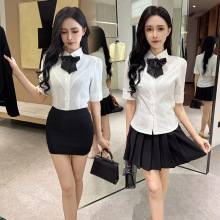 足浴足疗技师工作服美容师美容院学院风JK百褶裙套装新款一件代发