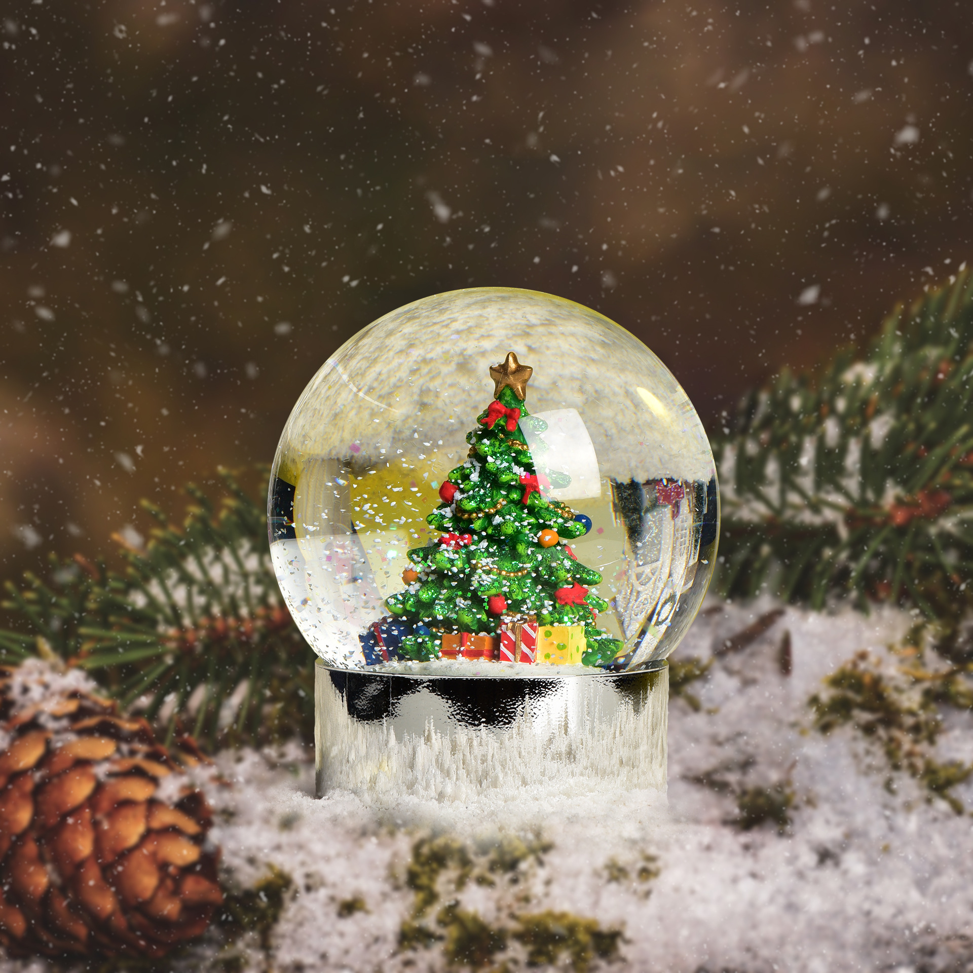 【圣诞电镀雪花球】东莞源头工厂树脂北极熊水晶球摆件10cm直径