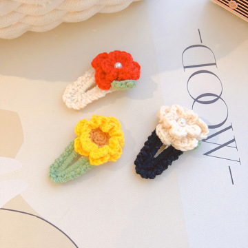 手工编织diy毛线发夹山茶花bb夹可爱少女侧边夹后脑勺顶夹刘海夹
