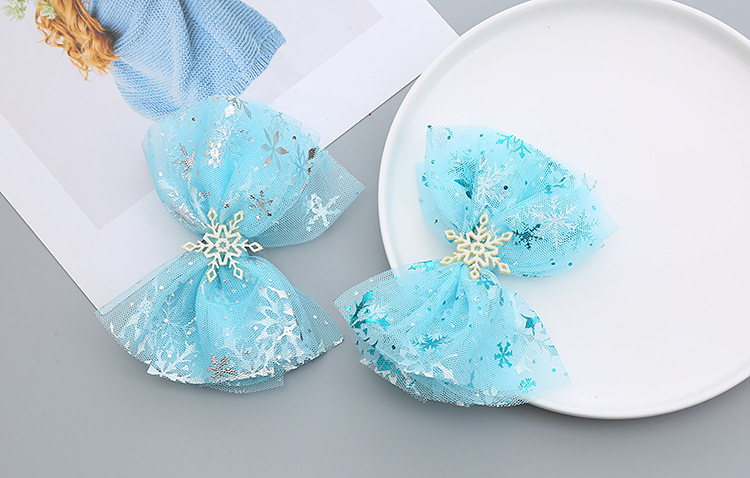 儿童头花 女孩 冰雪网纱发夹 雪花蓝色头饰公主蝴蝶结手工ins发卡