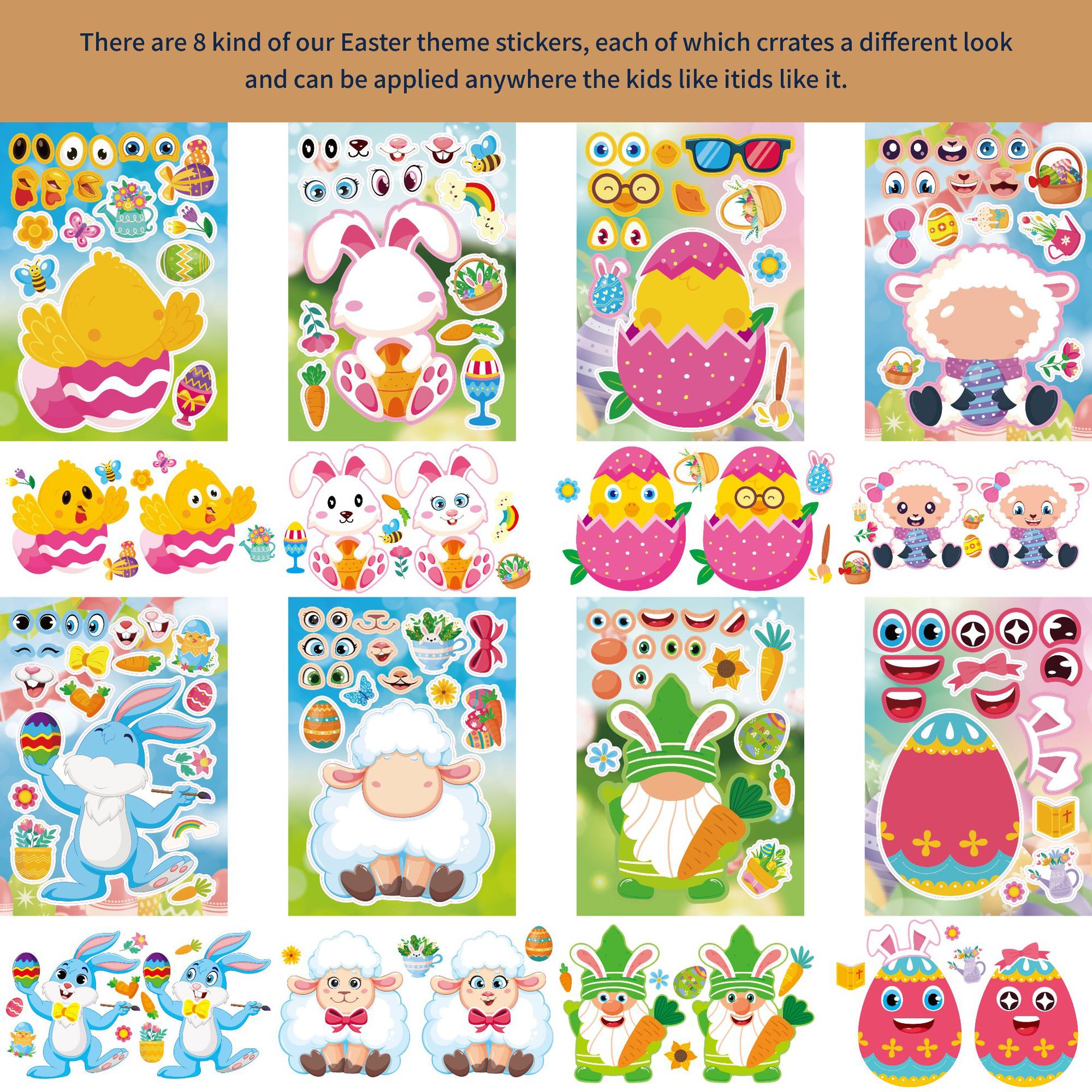 Cross-Border Stickers Children Cute Cartoon Easter Parent-Child Puzzle Interaction Puzzle DIY Face Pasters Easter Stickers