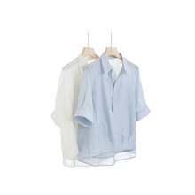 XingYu丨设计感假两件衬衫女2024夏季新款舒适简 约文艺短袖同款