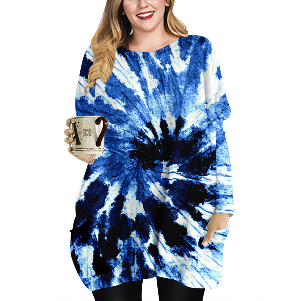 跨境欧美服装扎染印花休闲中款宽松上衣女装