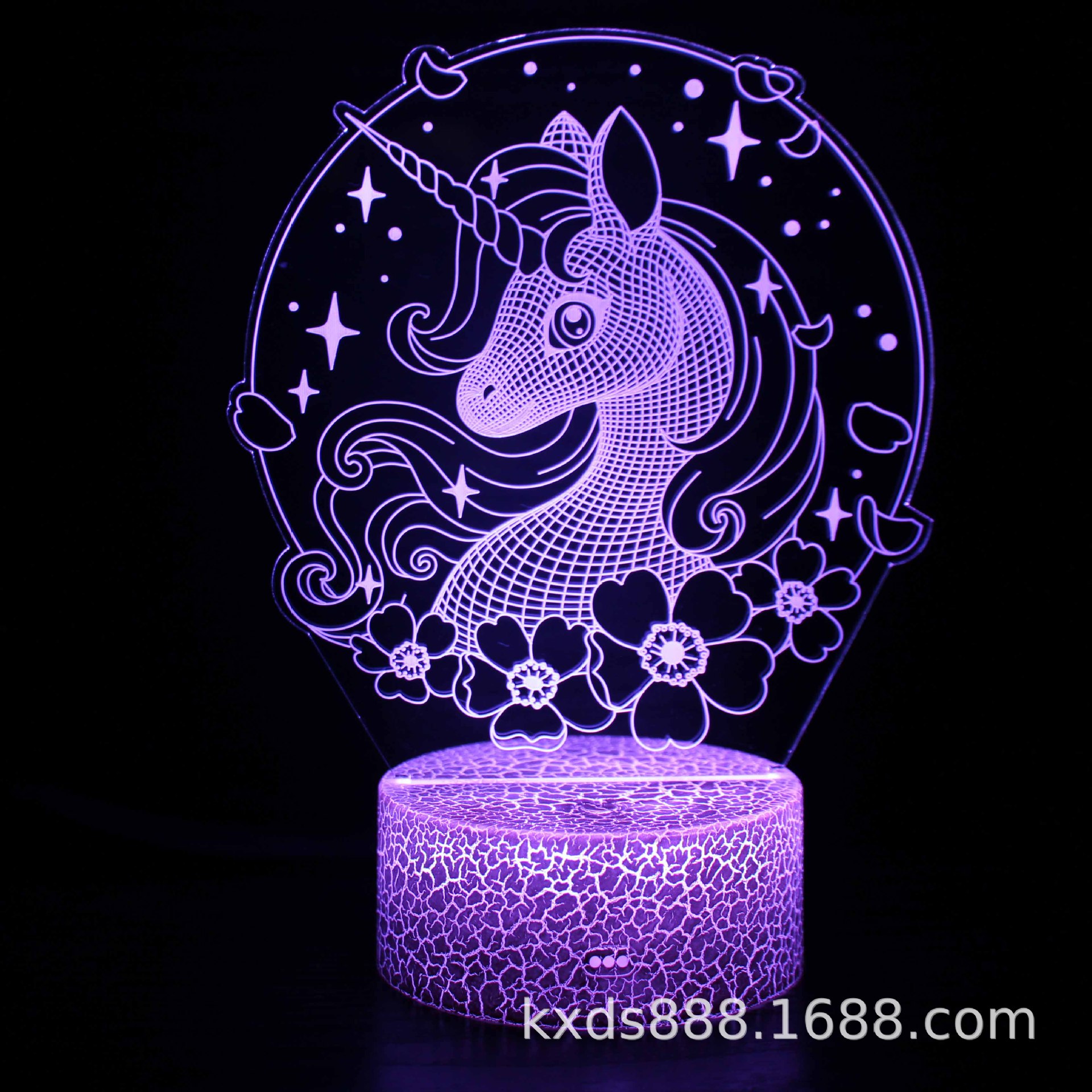 凯兴跨境专供独角兽系列3d小夜灯 led七彩触摸遥控创意礼品3d台灯