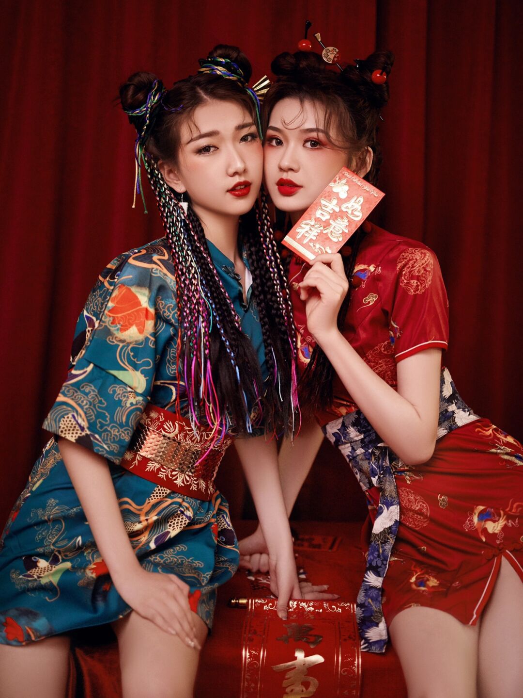 影楼主题服装复古中国风艺术拍照姐妹写真舞台演出服闺蜜国潮旗袍