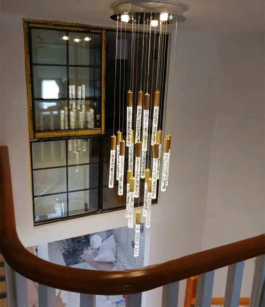 Duplex Villa Hollow Hall Chandelier Modern Simple and Light Luxury Rotating Crystal Lamp Apartment Stair Light Long Chandelier